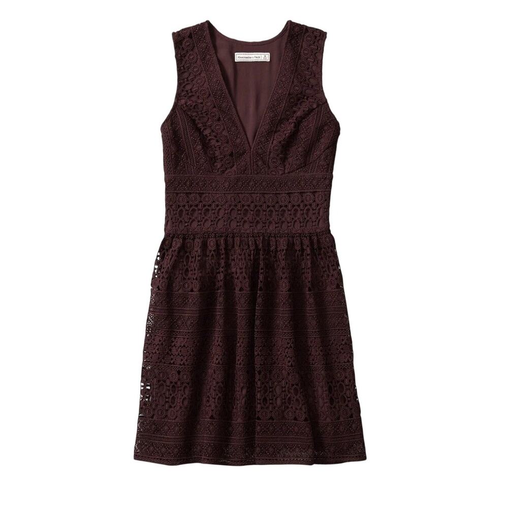Abercrombie & Fitch Burgundy Crochet Lace Fit Flare Skater Dress 2 XS Whimsigoth
